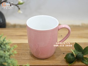 Cốc sứ có quai dáng bầu màu hồng lòng trắng, 8cm