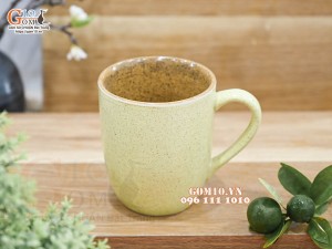 Cốc gốm có quai dáng bầu màu vàng chanh, 8cm