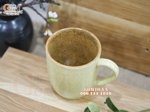 Cốc gốm có quai dáng bầu màu vàng chanh, 8cm