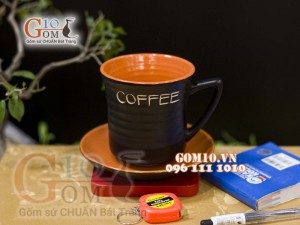 Cốc gốm cà phê cam quai tam giác, đường kính miệng 8,3cm