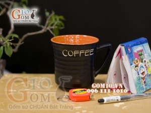 Cốc gốm cà phê cam quai tam giác, đường kính miệng 8,3cm