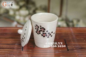 Cốc gốm dáng trụ, họa tiết hoa tim - đường kính 9cm