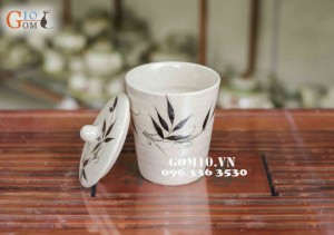 Cốc gốm dáng trụ, họa tiết tre - đường kính 9cm