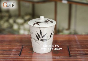 Cốc gốm dáng trụ, họa tiết tre - đường kính 8cm