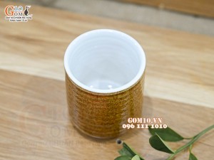 Cốc sứ dáng trụ màu vàng lòng màu trắng, 7cm