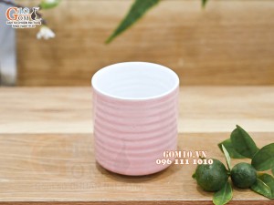 Cốc sứ dáng trụ màu hồng lòng màu trắng, 7cm