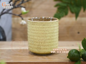 Cốc gốm dáng trụ màu vàng chanh, 7cm