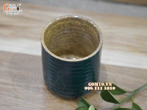 Cốc sứ dáng trụ màu xanh lục bảo lòng gốm, 7cm