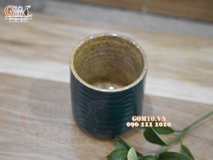Cốc sứ dáng trụ màu xanh lục bảo lòng gốm, 7cm