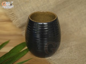 Cốc gốm đen dáng trống sóng biển, 300ml