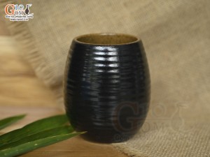 Cốc gốm đen dáng trống sóng biển, 300ml