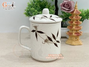 Cốc gốm quai vuông vẽ tre, đường kính 8cm