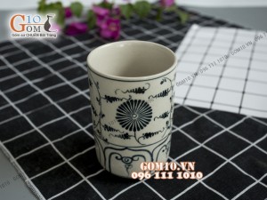 Cốc hoạ tiết hoa móc men bóng, đường kính 7cm