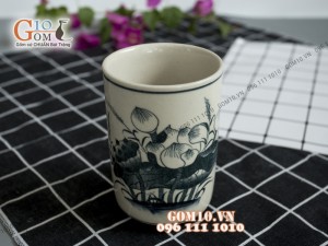 Cốc hoạ tiết hoa sen men bóng, đường kính 7cm