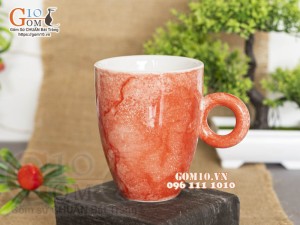 Cốc latte quai tròn men đá màu đỏ 330ml