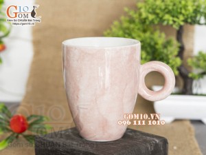 Cốc latte quai tròn men đá màu hồng đất 330ml