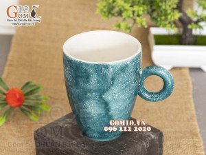 Cốc latte quai tròn men đá màu xanh bích 330ml