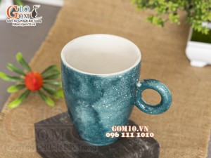 Cốc latte quai tròn men đá màu xanh bích 330ml
