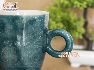 Cốc latte quai tròn men đá màu xanh bích 330ml