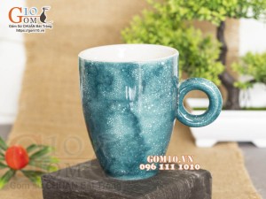 Cốc latte quai tròn men đá màu xanh bích 330ml