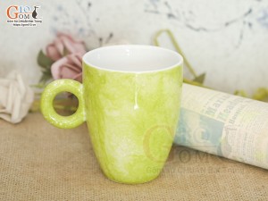 Cốc latte quai tròn men đá màu xanh chuối, 330ml