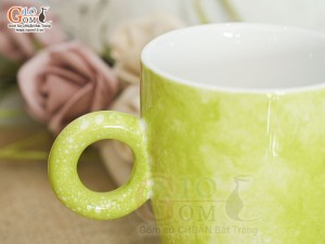 Cốc latte quai tròn men đá màu xanh chuối, 330ml