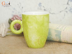 Cốc latte quai tròn men đá màu xanh chuối, 330ml