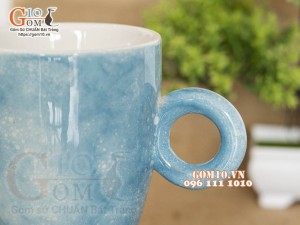 Cốc latte quai tròn men đá màu xanh thiên thanh, 330ml