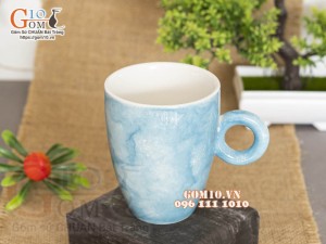 Cốc latte quai tròn men đá màu xanh thiên thanh, 330ml