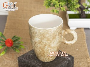 Cốc latte quai tròn men đá nâu, 330ml