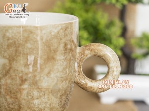 Cốc latte quai tròn men đá nâu, 330ml