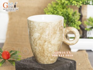 Cốc latte quai tròn men đá nâu, 330ml