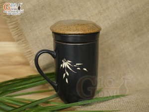 Cốc lọc trà gốm đen khắc trúc, 300ml