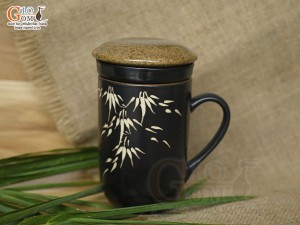Cốc lọc trà gốm đen khắc trúc, 300ml