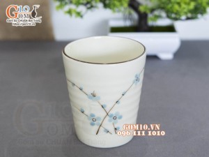 Cốc trụ men kem vẽ hoa Đào xanh, 350ml