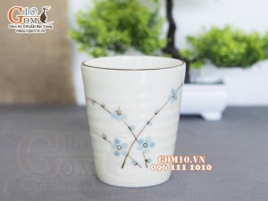 Cốc trụ men kem vẽ hoa Đào xanh, 350ml