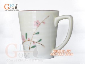 Cốc men kem vẽ hoa Đào Phai, 350ml