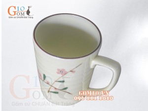 Cốc men kem vẽ hoa Đào Phai, 350ml