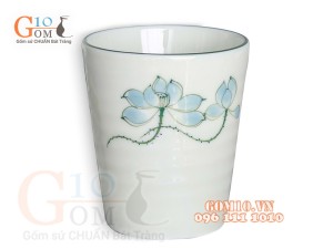 Cốc men kem vẽ Sen Xanh, 350ml