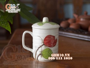 Cốc nắp men gốm vẽ hoa (Nhiều màu), đường kính 8cm