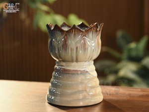 Cốc phật thủ men hoả biến màu nâu ngọc, cao 16cm
