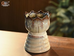 Cốc phật thủ men hoả biến màu nâu ngọc, cao 16cm