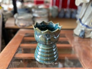 Cốc phật thủ men hoả biến màu xanh, cao 16cm