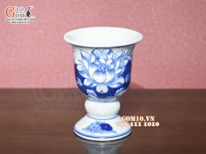 Cốc phật thủ men lam cổ vẽ Sen Cát Tường, cao 15cm
