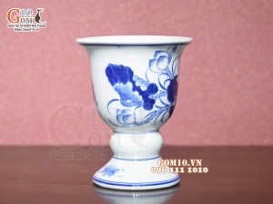 Cốc phật thủ men lam cổ vẽ Sen Cát Tường, cao 15cm