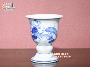 Cốc phật thủ men lam cổ vẽ Sen Cát Tường, cao 15cm