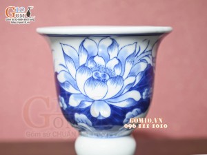 Cốc phật thủ men lam cổ vẽ Sen Cát Tường, cao 15cm