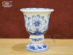 Cốc phật thủ men lam vẽ Sen Tài Lộc, cao 13cm