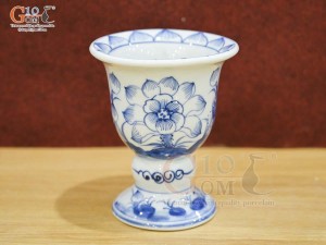 Cốc phật thủ men lam vẽ Sen Tài Lộc, cao 13cm