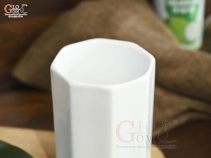 Cốc sứ bát giác men trắng trơn
